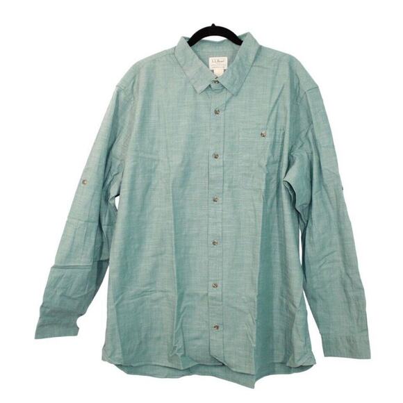 L.L. Bean Mens Long Sleeve Traditional Fit Green Button Up Shirt Size XXL New - Picture 1 of 9